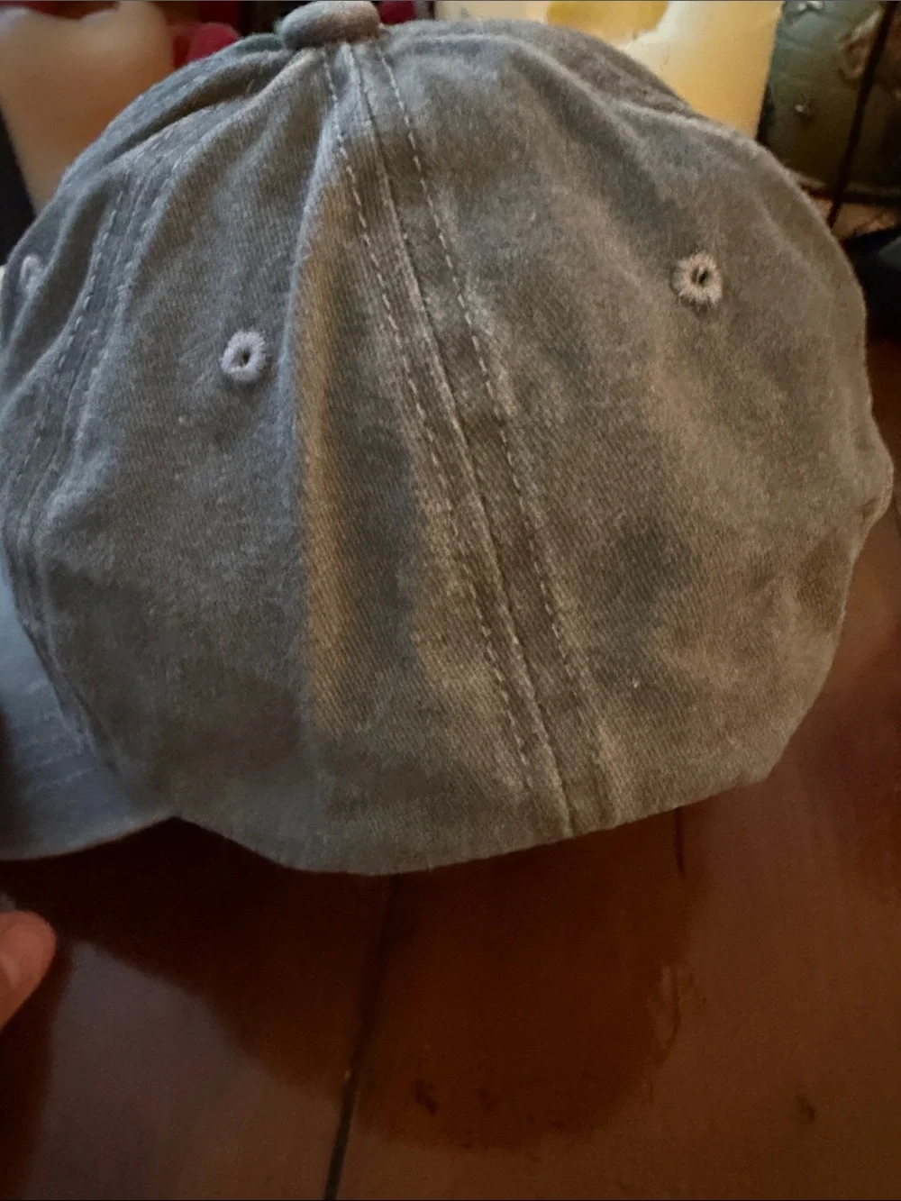 Embroidered Butterfly & Flower Baseball Cap - Dusty Blue